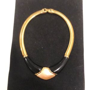 Napier black, gold and pearl collar necklace